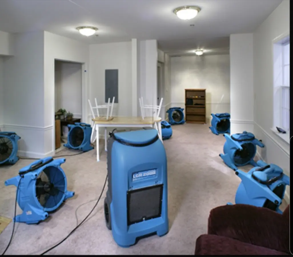 Air movers and dehumidifier setup for Water Damage Restoration in Belle Fourche